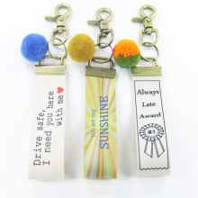 Custom Designers Printing Heat Transfer metal Keychain strap luxury blanks Cotton fabric Wristlet Sublimation Key chain